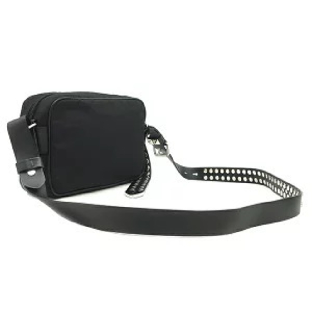 Prada Studded Shoulder Triangle Bag Leather Logo Black